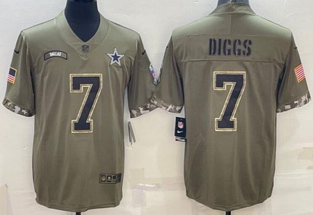 Men's Dallas Cowboys #7 Trevon Diggs Limited Olive 2022 Salute To Service Jersey