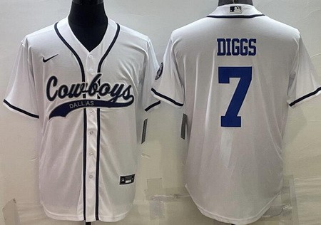 Men's Dallas Cowboys #7 Trevon Diggs Limited White Baseball Jersey