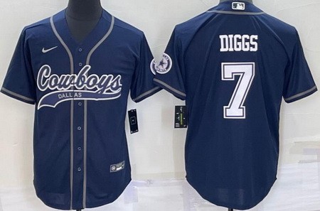 Men's Dallas Cowboys #7 Trevon Diggs Navy Baseball Jersey