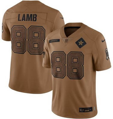 Men's Dallas Cowboys #88 CeeDee Lamb Limited Brown 2023 Salute To Service Jersey