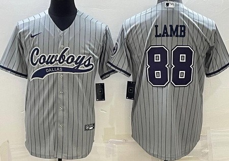 Men's Dallas Cowboys #88 CeeDee Lamb Limited Gray Stripes Baseball Jersey