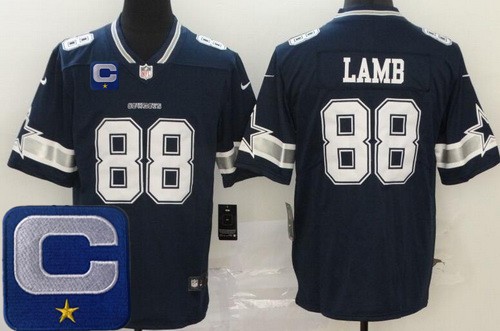 Men's Dallas Cowboys #88 CeeDee Lamb Limited Navy Captain Patch Vapor Jersey