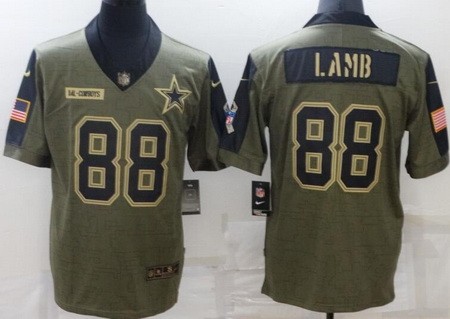 Men's Dallas Cowboys #88 CeeDee Lamb Limited Olive 2021 Salute To Service Jersey