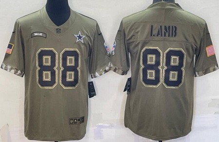 Men's Dallas Cowboys #88 CeeDee Lamb Limited Olive 2022 Salute To Service Jersey