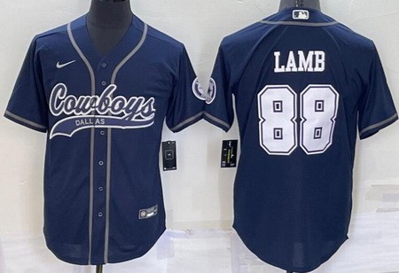 Men's Dallas Cowboys #88 CeeDee Lamb Navy Baseball Jersey