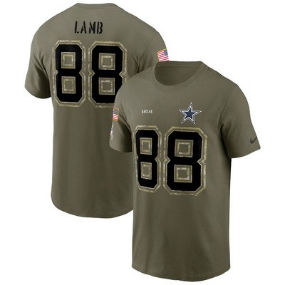 Men's Dallas Cowboys #88 CeeDee Lamb Olive 2022 Salute To Service T Shirt
