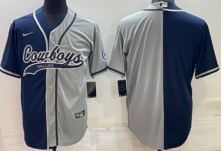 Men's Dallas Cowboys Blank Navy Gray Split Baseball Jersey