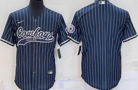 Men's Dallas Cowboys Blank Navy Stripes Baseball Jersey