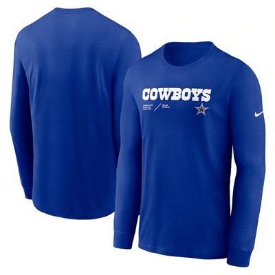 Men's Dallas Cowboys Blue Sideline Infograph Lock Up Performance Long Sleeve T Shirt