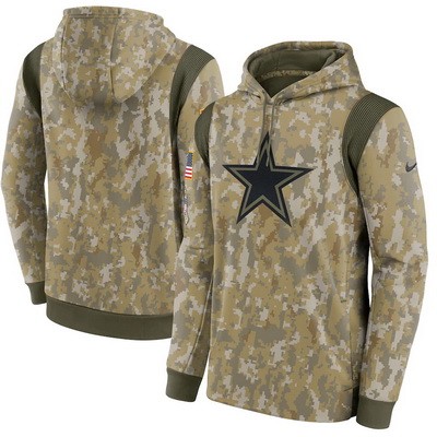 Men's Dallas Cowboys Olive 2021 Salute To Service Therma Performance Pullover Hoodie