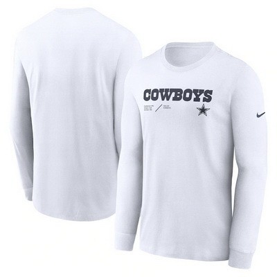 Men's Dallas Cowboys White Sideline Infograph Lock Up Performance Long Sleeve T Shirt