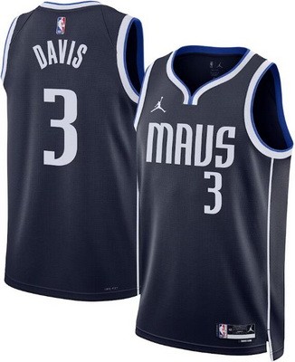 Men's Dallas Mavericks #3 Anthony Davis Navy Statement Heat Press Jersey