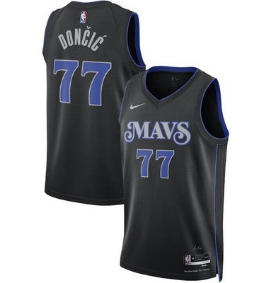 Men's Dallas Mavericks #77 Luka Doncic Black 2023 City Icon Heat Press Jersey