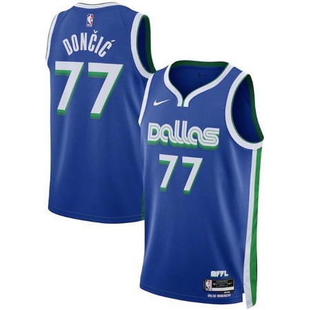 Men's Dallas Mavericks #77 Luka Doncic Blue 2022 City Icon Heat Press Jersey