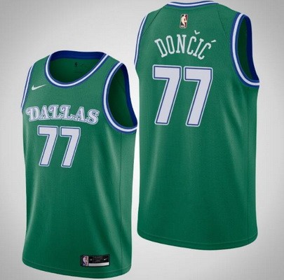 Men's Dallas Mavericks #77 Luka Doncic Green Classic Icon Hot Press Jersey