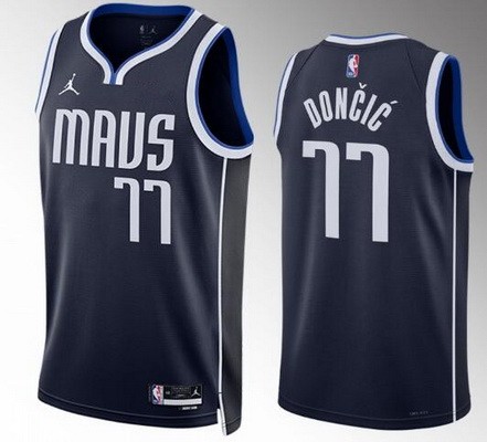 Men's Dallas Mavericks #77 Luka Doncic Navy 2022 Statement Icon Hot Press Jersey