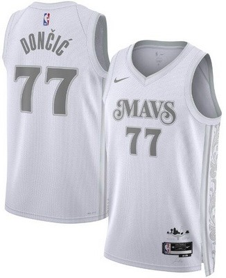 Men's Dallas Mavericks #77 Luka Doncic White 2024 City Heat Press Jersey