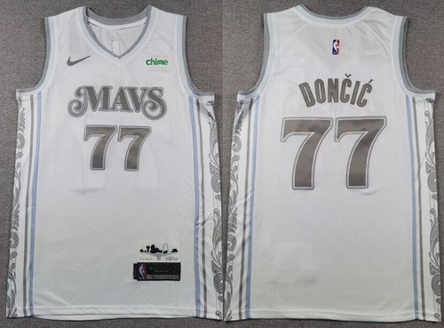 Men's Dallas Mavericks #77 Luka Doncic White 2024 City Sponsor Swingman Jersey