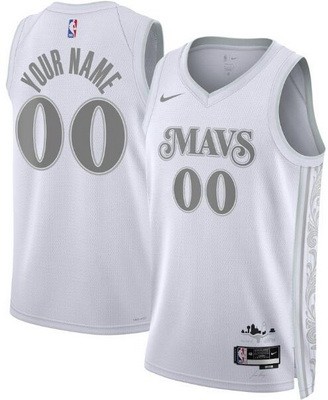 Men's Dallas Mavericks Custom White 2024 City Heat Press Jersey