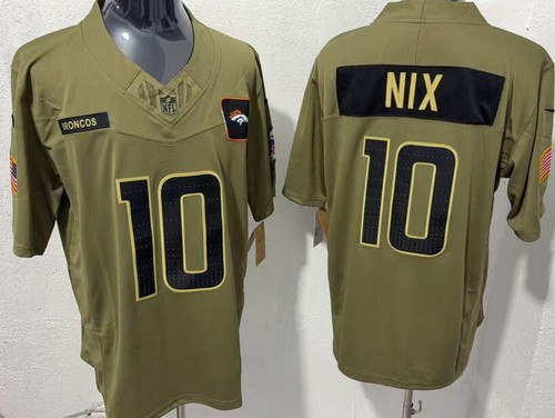 Men's Denver Broncos #10 Bo Nix Limited Green 2025 Salute To Service Jersey