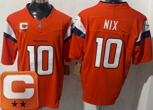 Men's Denver Broncos #10 Bo Nix Limited Orange 2025 Captain FUSE Vapor Jersey
