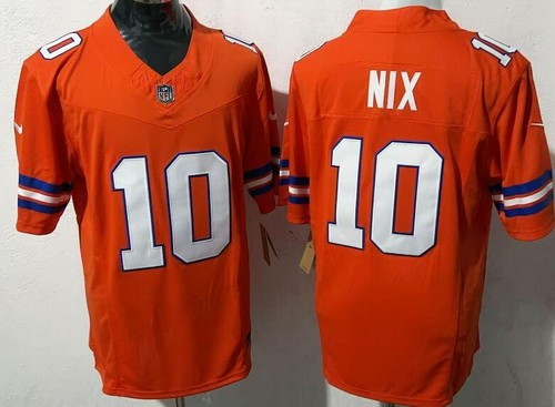 Men's Denver Broncos #10 Bo Nix Limited Orange Throwback FUSE Vapor Jersey