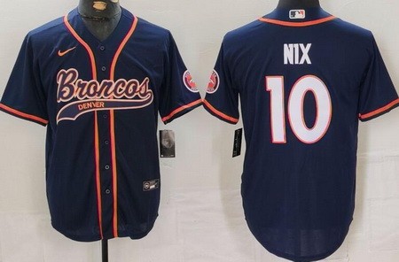 Men's Denver Broncos #10 Bo Nix Limited Navy Fashion Baseball Jersey