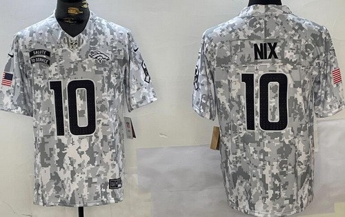 Men's Denver Broncos #10 Bo Nix Limited Arctic Camo 2024 Salute to Service Jersey
