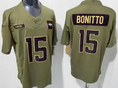 Men's Denver Broncos #15 Nik Bonitto Limited Green 2025 Salute To Service Jersey