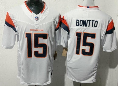 Men's Denver Broncos #15 Nik Bonitto Limited White FUSE Vapor Jersey
