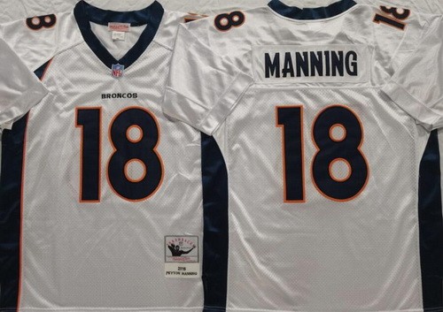 Men's Denver Broncos #18 Peyton Manning White 2015 Throwback Jersey