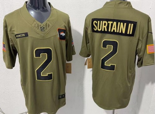 Men's Denver Broncos #2 Patrick Surtain II Limited Green 2025 Salute To Service Jersey