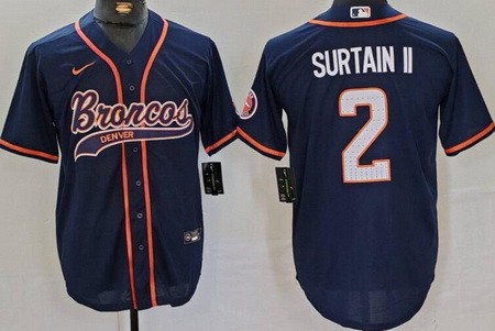Men's Denver Broncos #2 Patrick Surtain II Limited Navy Fashion Baseball Jersey