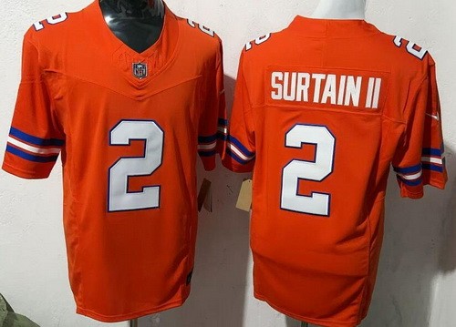 Men's Denver Broncos #2 Patrick Surtain II Limited Orange Throwback FUSE Vapor Jersey