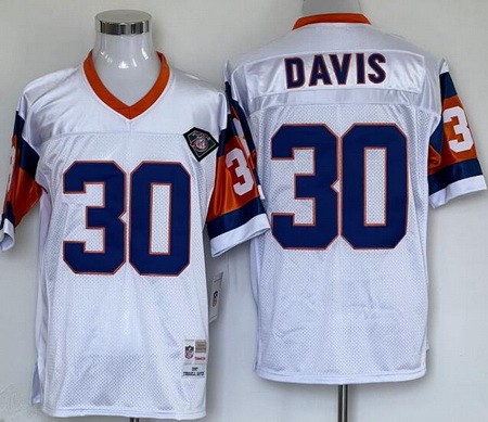 Men's Denver Broncos #30 Terrell Davis White 75th Throwback Jersey