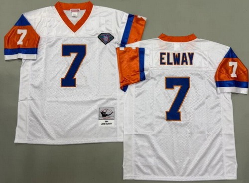Men's Denver Broncos #7 John Elway White 75th 1994 Throwback Jersey