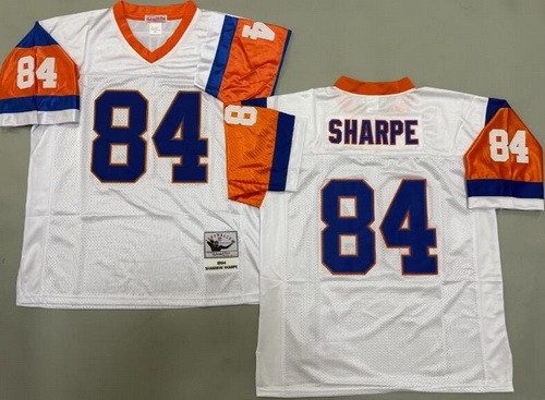 Men's Denver Broncos #84 Shannon Sharpe White 1994 Throwback Jersey