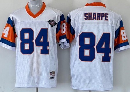 Men's Denver Broncos #84 Shannon Sharpe White 75th Throwback Jersey