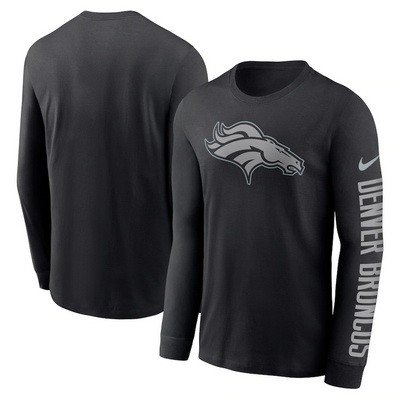 Men's Denver Broncos Black RFLCTV Long Sleeve T Shirt