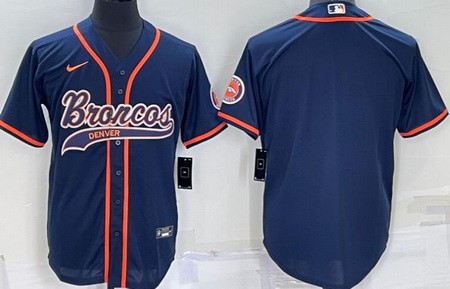 Men's Denver Broncos Blank Navy Baseball Jersey