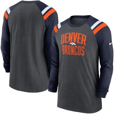 Men's Denver Broncos Gray Tri Blend Raglan Athletic Long Sleeve T Shirt