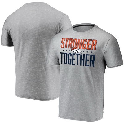 Men's Denver Broncos Heather Charcoal Stronger Together Printed T-Shirt 0778