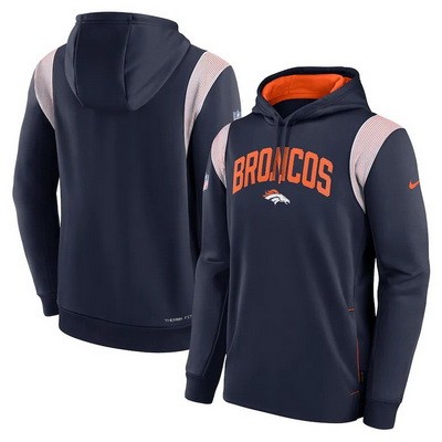 Men's Denver Broncos Navy Gray Sideline Athletic Stack Performance Pullover Hoodie
