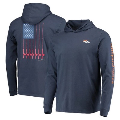 Men's Denver Broncos Navy Gray Vineyard Vines Hoodie Long Sleeve T Shirt