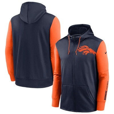 Men's Denver Broncos Navy Orange Fan Gear Mascot Performance Full Zip Hoodie
