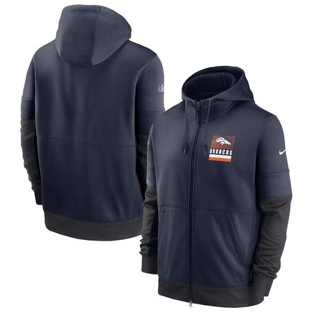Men's Denver Broncos Navy Sideline Impact Lockup Performance Full Zip Pullover Hoodie