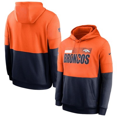 Men's Denver Broncos Orange Navy Sideline Impact Lockup Performance Pullover Hoodie