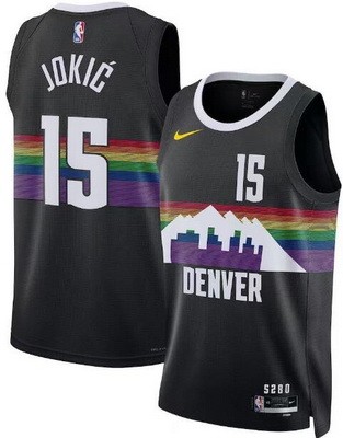 Men's Denver Nuggets #15 Nikola Jokic Black 2025 City Heat Press Jersey