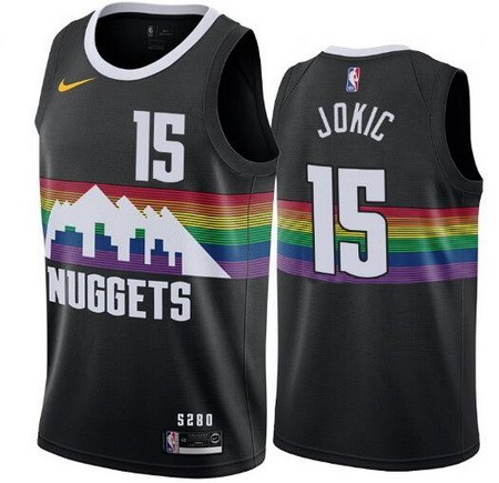 Men's Denver Nuggets #15 Nikola Jokic Black City Icon Hot Press Jersey