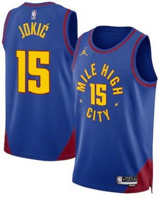 Men's Denver Nuggets #15 Nikola Jokic Blue Statement Heat Press Jersey